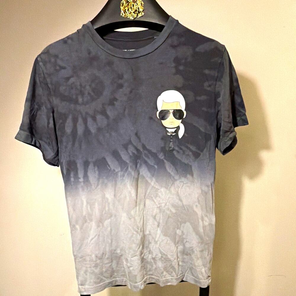 Karl Lagerfeld Paris Men’s Gray Black Tie-Dye Logo Crew Neck T-Shirt S